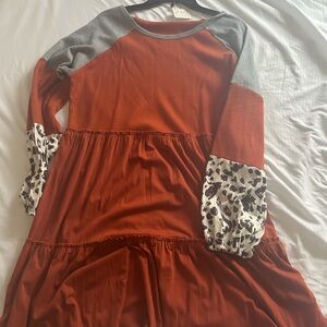 Long Sleeve Rust and Gray Dress